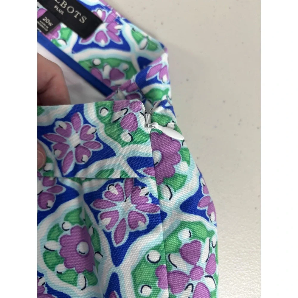 Talbots Pastel Canvas A-Line Skirt 20W Medallion Print Lined Plus Cotton Spandex